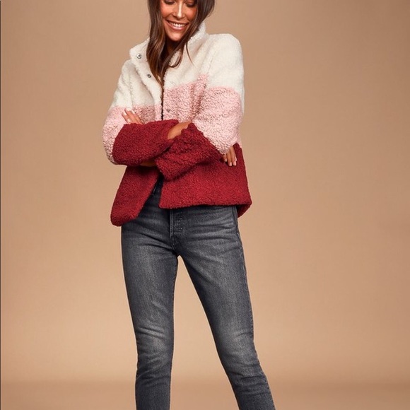 Lulus Pink Multi Color Sherpa Jacket - Picture 3 of 9